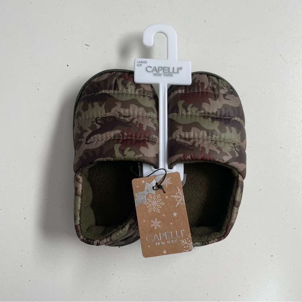 Capelli New York Slippers Dinosaur Camo Lined Traction Soles Olive Army Green